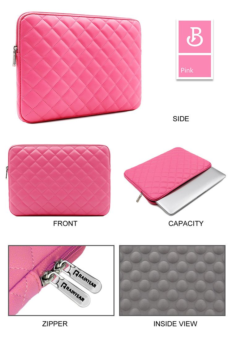 14 Inch Laptop Sleeve Diamond PU Leather Case-Pink