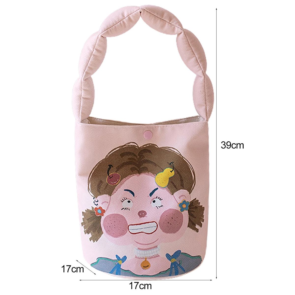 Fashionable Cartoon Print Bag Whimsical Chic Festive Bucket for Women Pink