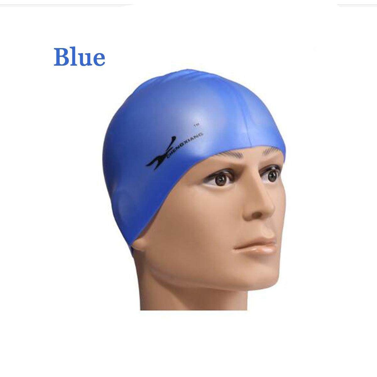 Unisex Adult Kids Children Swimming Pool Cap Silicone Swim Hat Waterproof Shower Blue