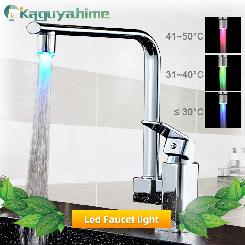 Kaguyahime LED Faucet Illuminated Color Faucet Nozzle For Bathroom Faucet Hose Hand Shower R Kitchen Head Stainless Steel Hose 1.5M