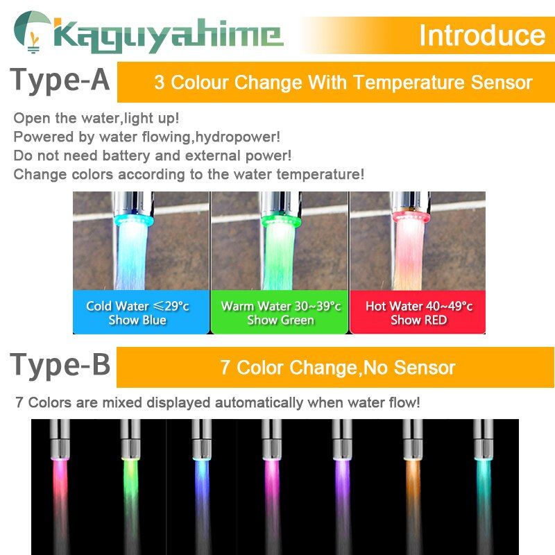 Kaguyahime LED Faucet Illuminated Color Faucet Nozzle For Bathroom Faucet Hose Hand Shower R Kitchen Head Stainless Steel Hose 1.5M