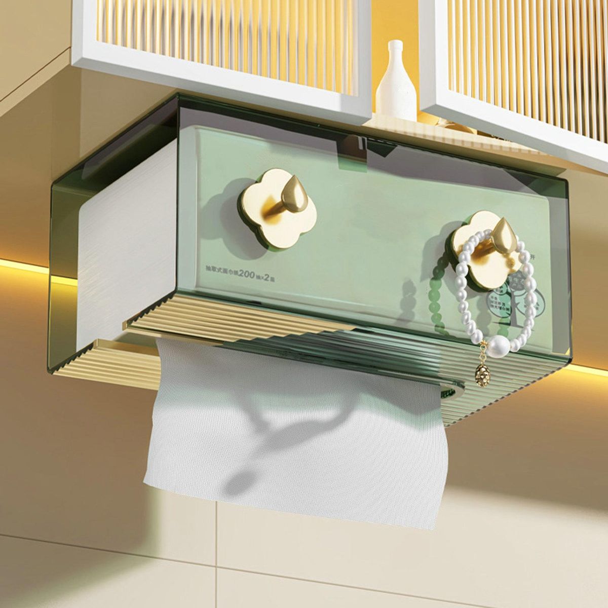 Tissue Holder under Desk Tissue Dispenser Kitchen Countertop Organizer Green