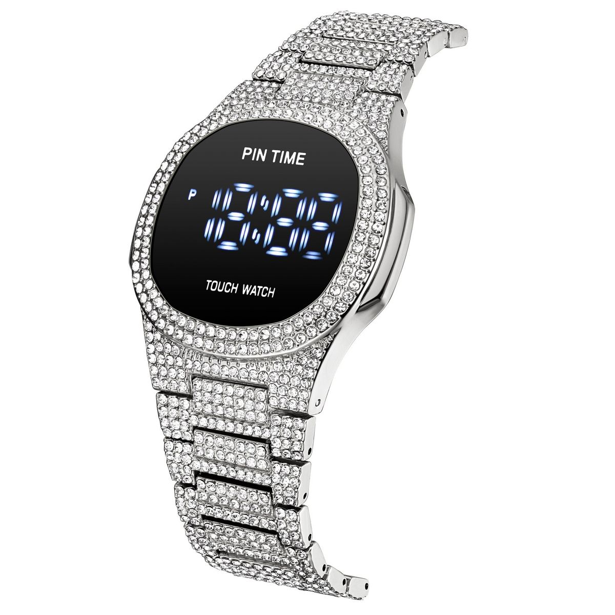 Superior Quality & Very Unique Digital Ice Out Crystal Wristwatch For Unisex + Studded Bracelet
