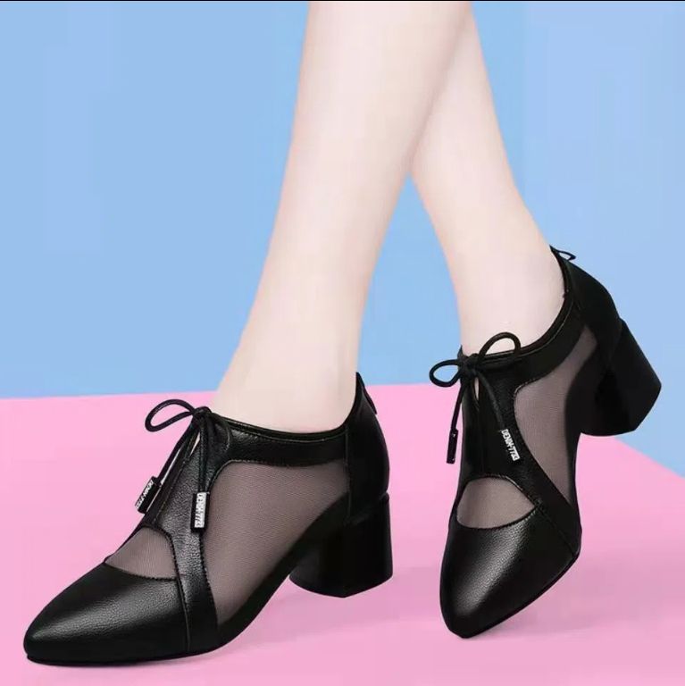 Women's Fashion Mesh Single Shoe (5cm) - Black