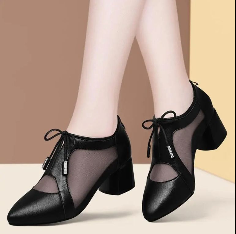 Women's Fashion Mesh Single Shoe (5cm) - Black