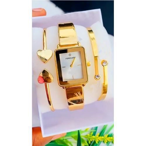 Captivating & Awesome Gold Wristwatch +2 Lovely Wrist Bracelet For Sexy Ladies