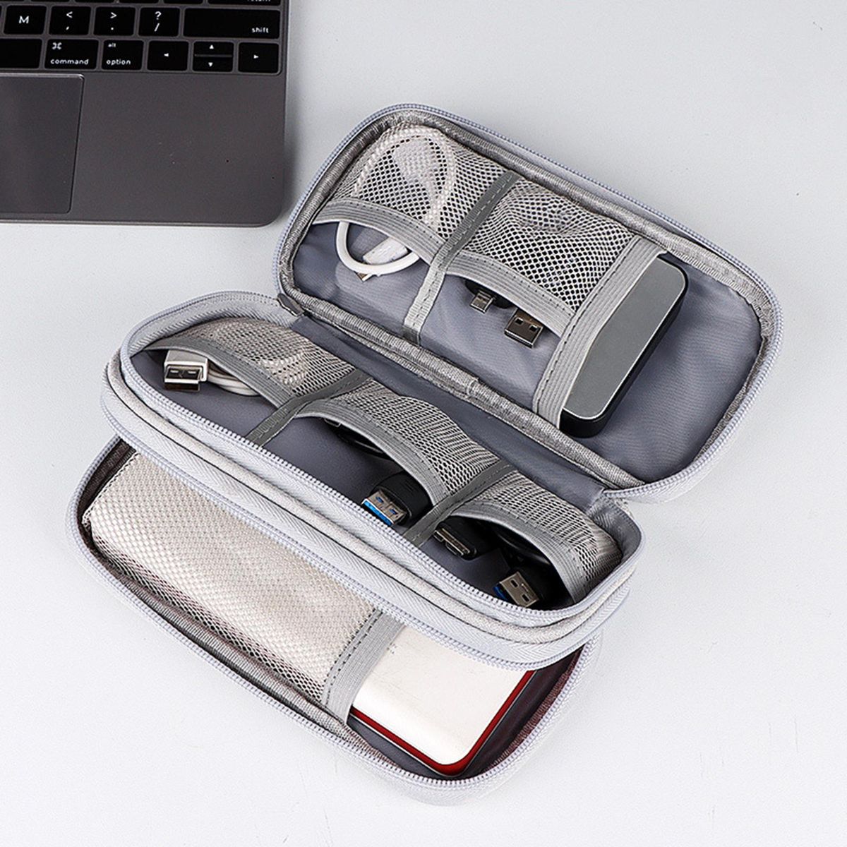 Travel Cable Organizer Bag Double Layer Carry Bag Storage Cases Gray
