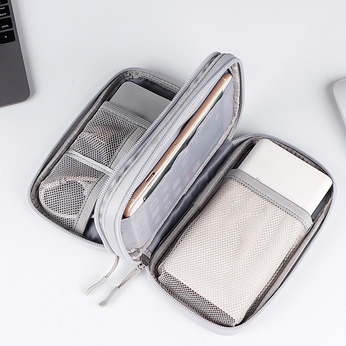 Travel Cable Organizer Bag Double Layer Carry Bag Storage Cases Gray