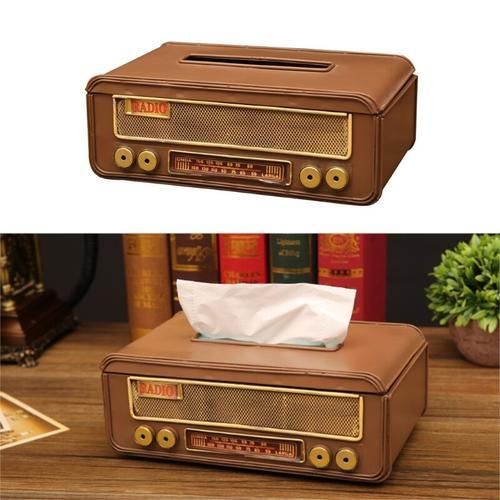 Retro Tissue Box, Vintage Rectangular Toilet Paper Storage Container Radio Shape Iron Tissue Dispenser For Kitchen Home