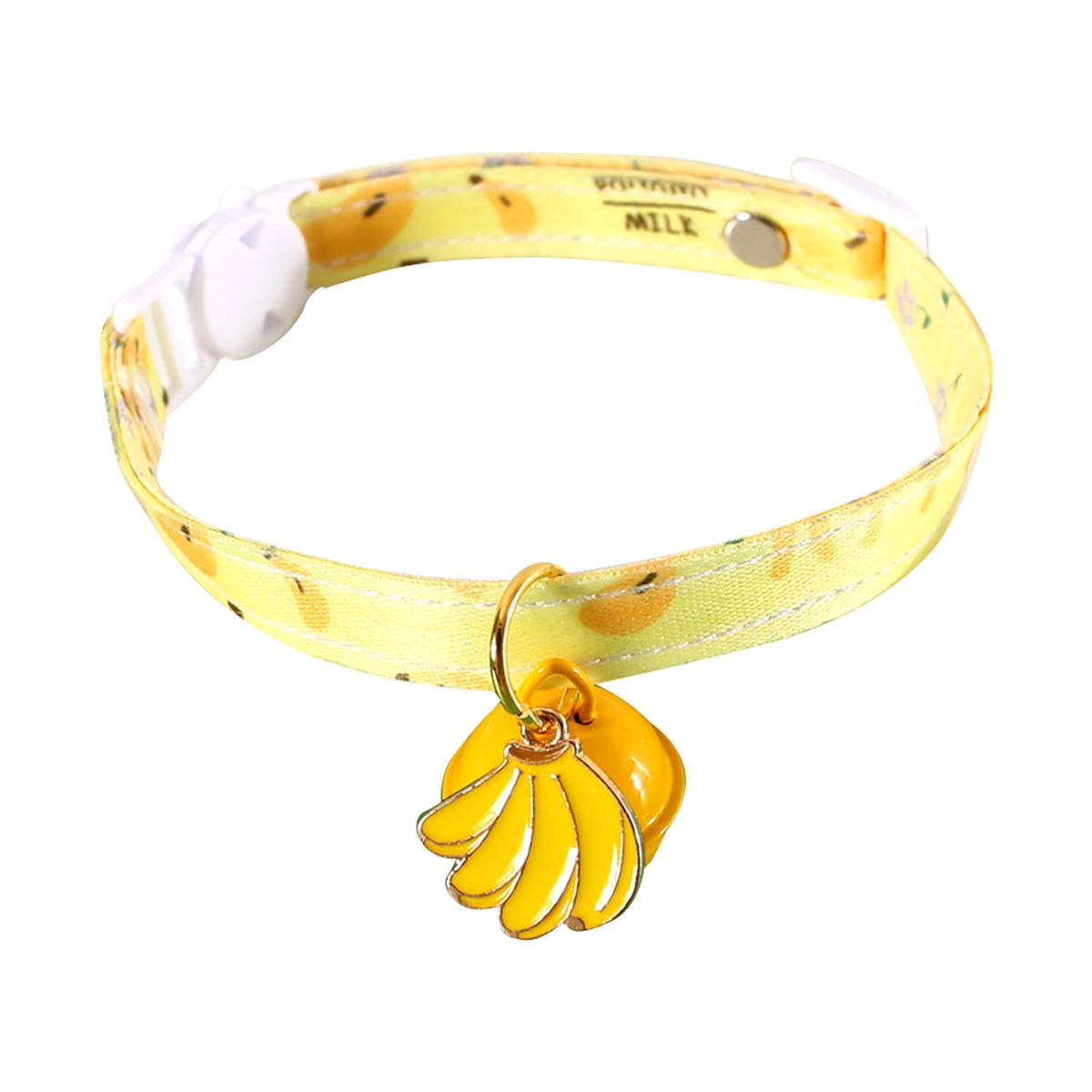 Cat Necklace Dog Cat Fruit Themed Print Neck Strap With Mini Bell Pendant Yellow