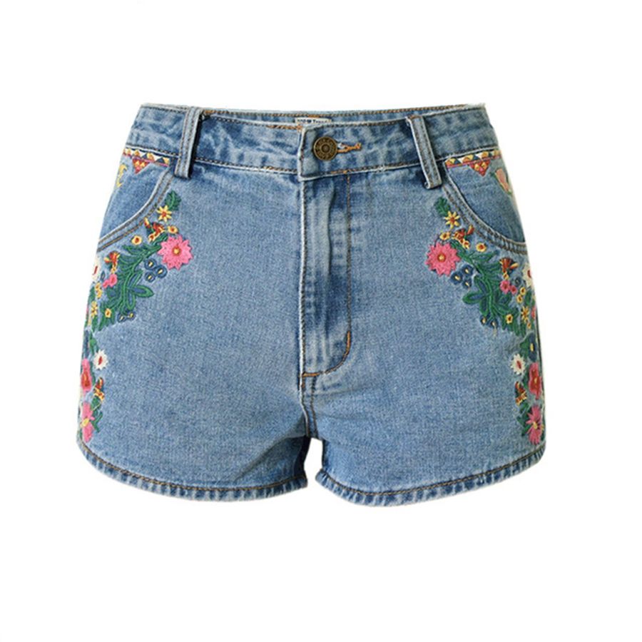 2017 New Flower Embroidered Shorts Jeans Women Vintage