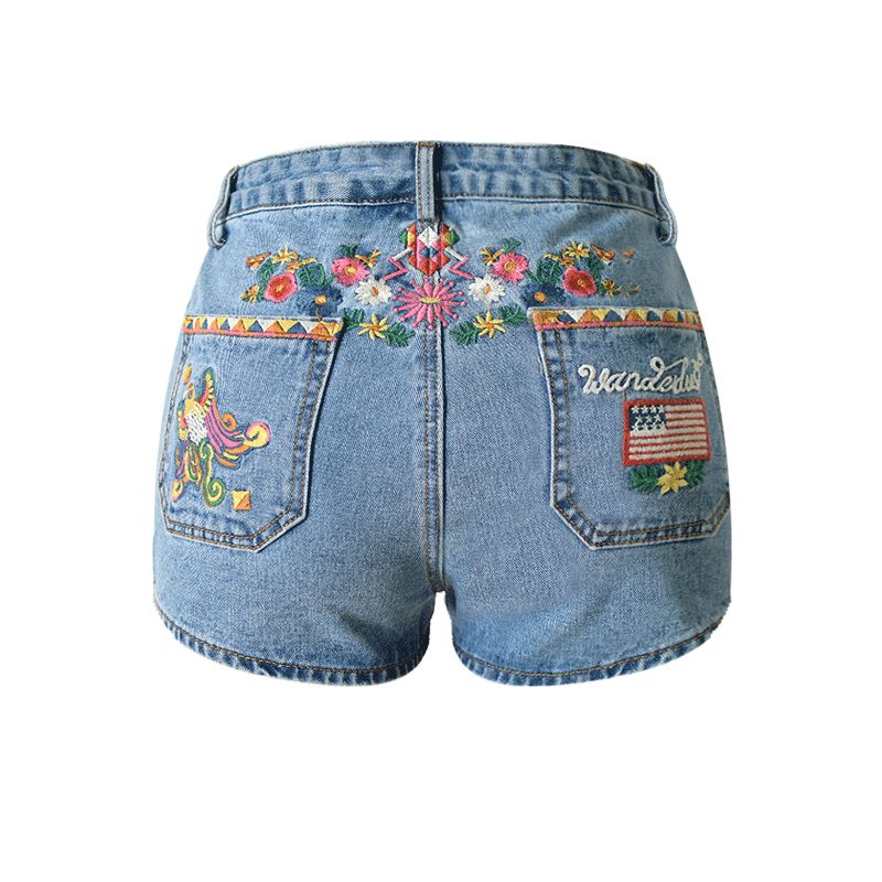 2017 New Flower Embroidered Shorts Jeans Women Vintage