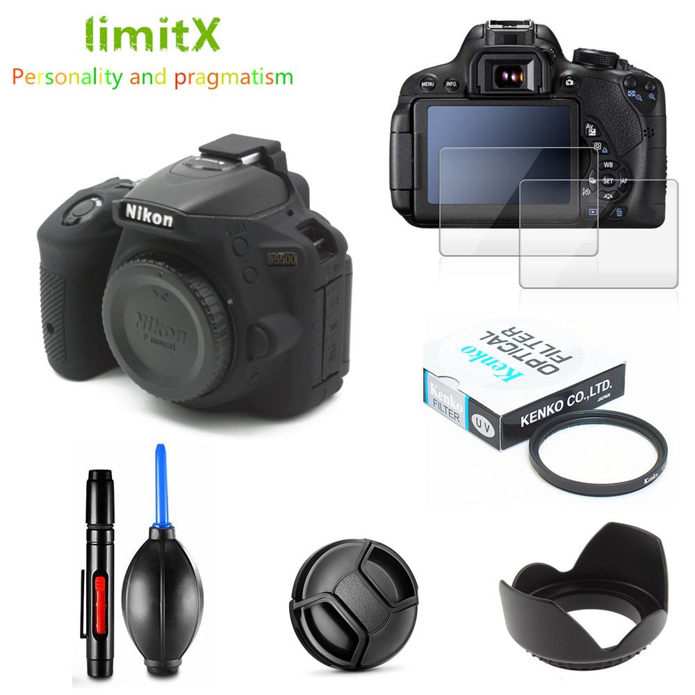 Full Protect Kit Screen Protector Camera Case UV Filter Lens Hood Cap Cleaning Pen Air Blower For Nikon D5600 AF-P 18-55mm VR ABDSW