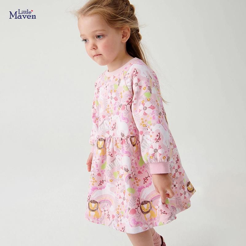 2023 Autumn New European and American Long Sleeve Girl Dress Home Cotton Children'