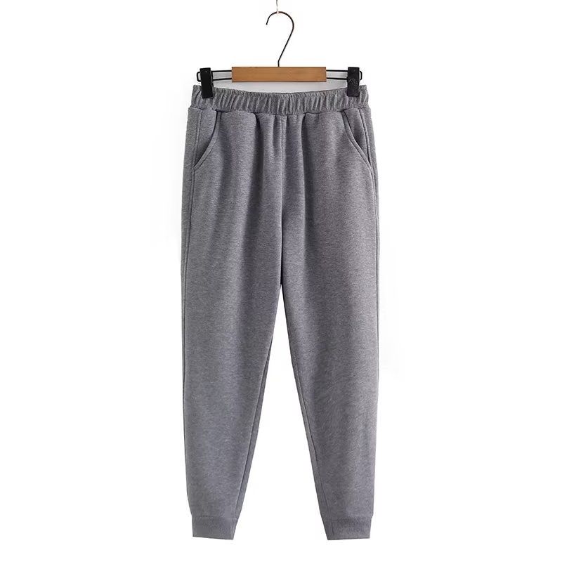 (Dark Grey)Plus Size Women's Padded Casual Pants Autumn/Winter Cotton Solid Color Elastic Waist Thick Trousers Pockets On Both Sides SAB