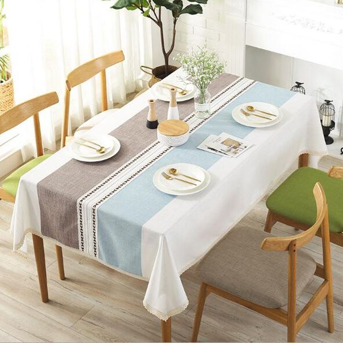 Plaid Decorative Linen Tablecloth With Tassel Waterproof Oilproof Thick Rectangular Dining Table Cloth, Type:Flower Side, Size:120,,180cm(Violet )