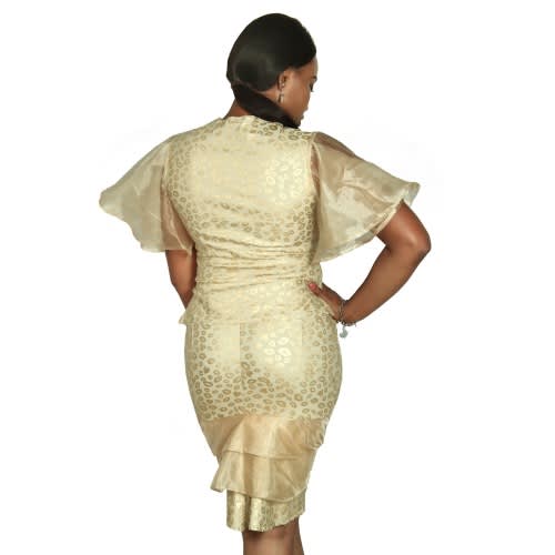 2pc Frontal Zip Corset Blouse With A Flared Organza Sleeves On Fitted Skirt. Lb-lsk/f5