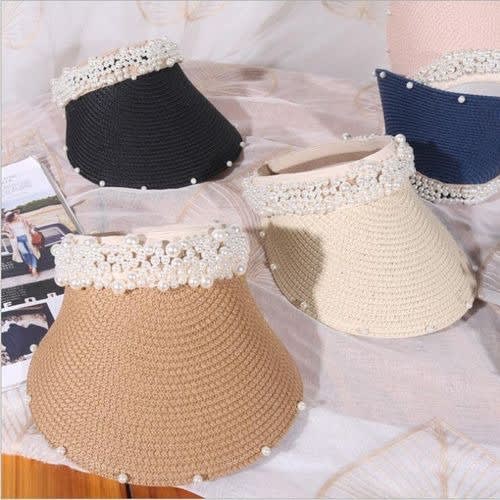 Women's Clustered Pearl Visor Hat - Beige