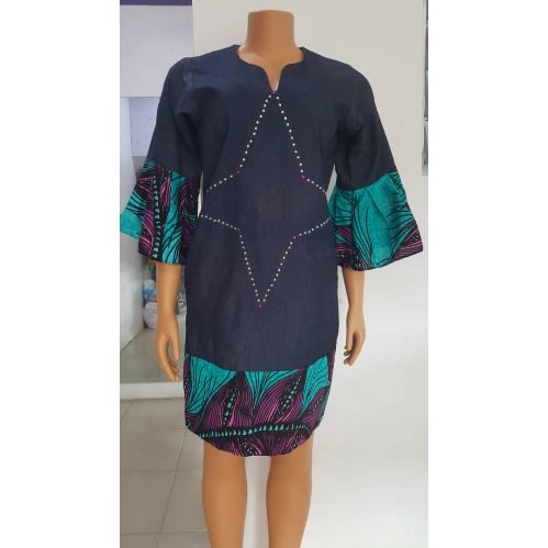 Queen E's Denim Ankara Dress