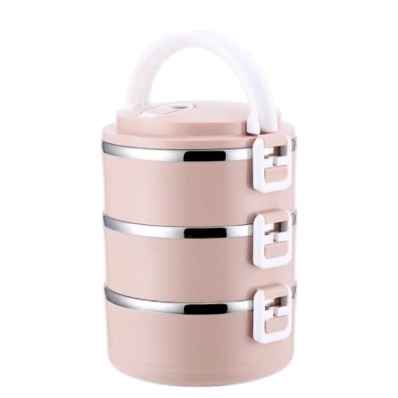 3 Layers Stainless Thermal Lunch Box- Pink
