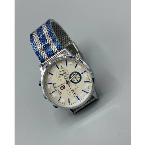 Meshed Silver Blue Stripe Wrist Watch