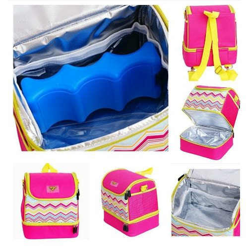 Insulated Two Layer Lunch Bag Set - Pink