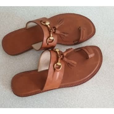 Ladies' Brown Tassel Leather Slippers