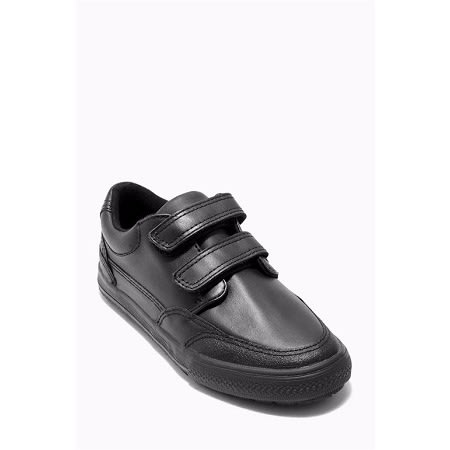 Leather Double Strap School Shoe - Black