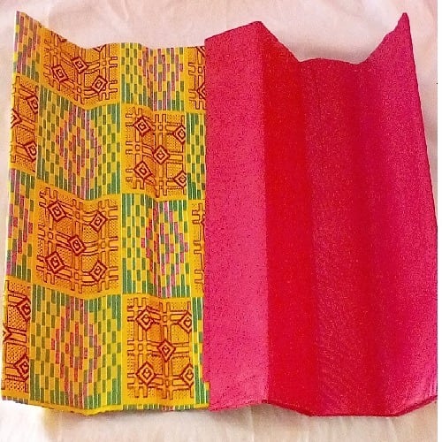 Plain & Pattern Kente - 4 Yards - Red & Multicolour