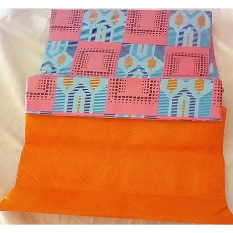 Plain & Pattern Kente - 4 Yards - Orange & Pink