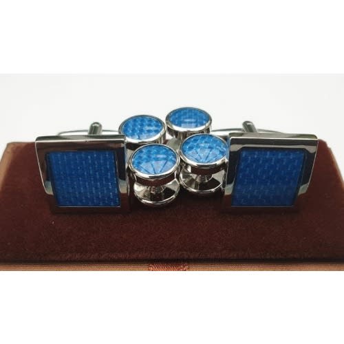 Blue Patterned Cufflinks - Square