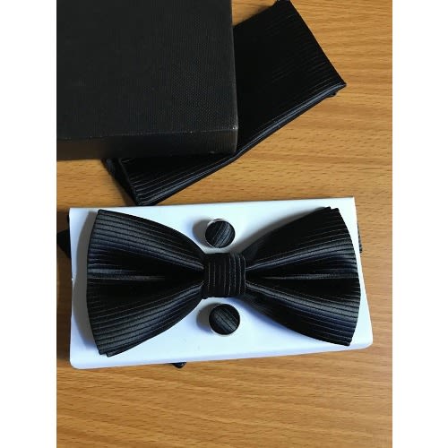 Men's Patterned Polished Silk  Bow Tie - Black
