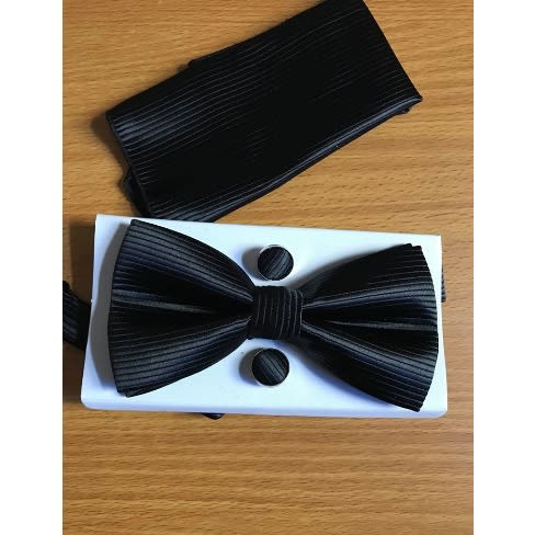 Men's Patterned Polished Silk  Bow Tie - Black
