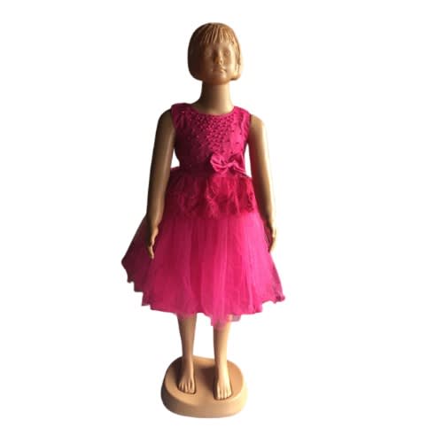Girl Beaded Bow And Layered Waist Dress - Pink