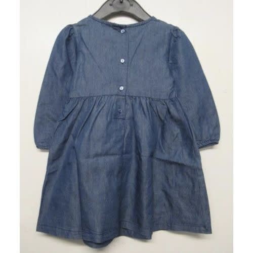 Girls Blue Floral Embroidered Denim Shirt Dress