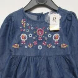 Girls Blue Floral Embroidered Denim Shirt Dress