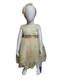 Girl Band Bow Embroidery Gown - Gold