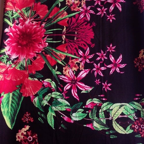 Black Based Flower Patterned Soft Crepe - 4 Yards