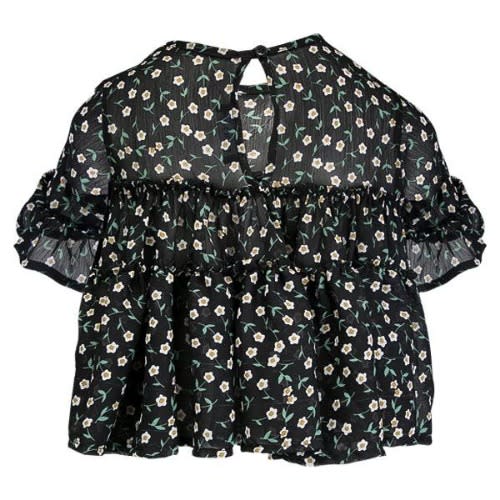 Girls Floral Chiffon Blouse - Black