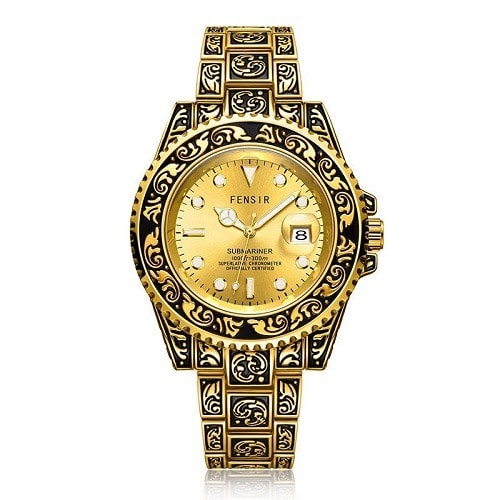 Fensir Men's Slim Chains Engraved Wristwatch - Gold