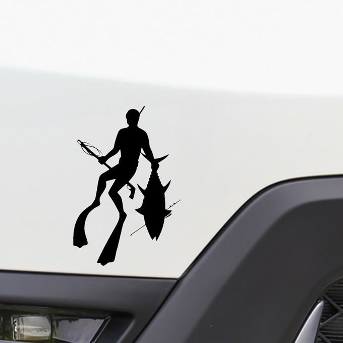 Diving Diver Shark Silhouette Fishing Car Truck-Black