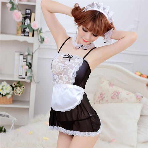 Costumes Lolita Maid Outfit Miniskirt Fetish Underwear See Through Roleplay Sexy Lingerie Beige