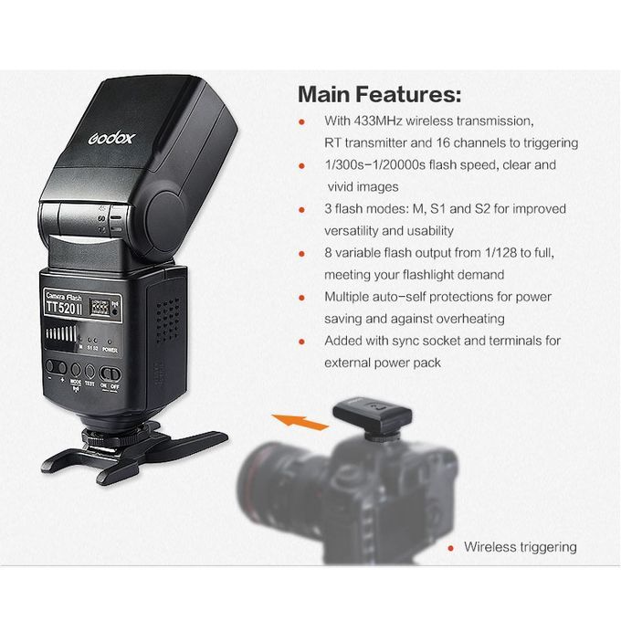 TT520II 433MHZ Wireless 1/300s-1/2000s HSS Flash Speedlite Camera Top Fill Light For Canon / Nikon DSLR Cameras(Black)