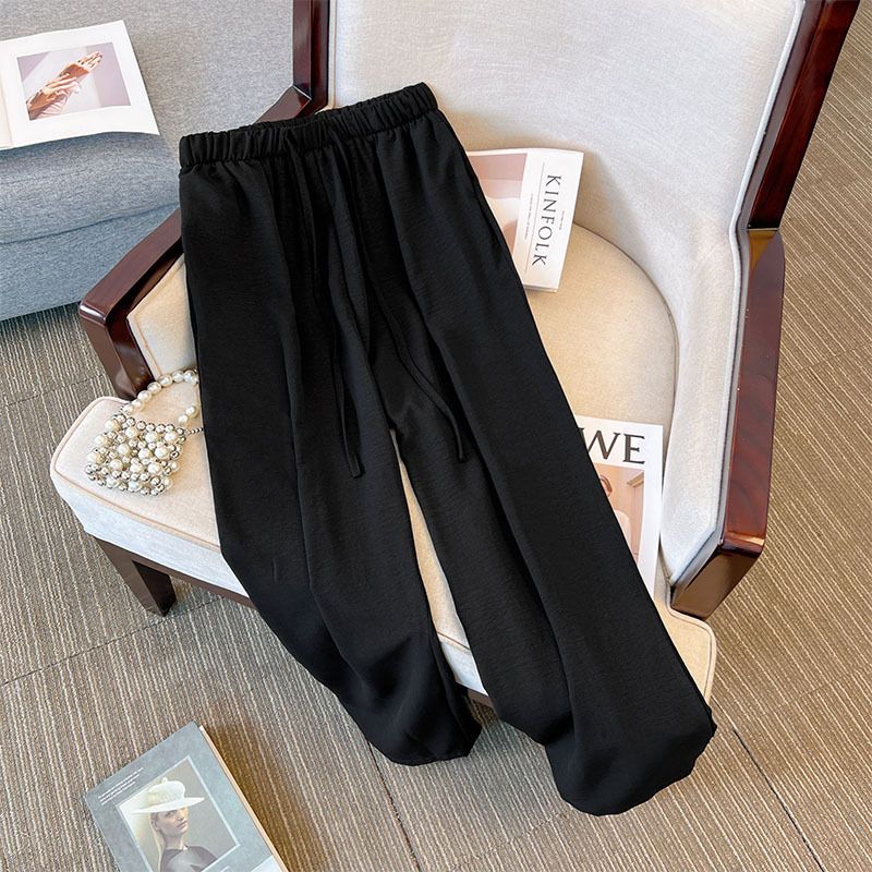 (Black)150Kg Summer Cool Pants Plus Size Women's Hip 165 High Waisted Straight Tube Thin Wide Leg Pants 5XL 6XL 7XL 8XL 9XL 3-Colors SAB