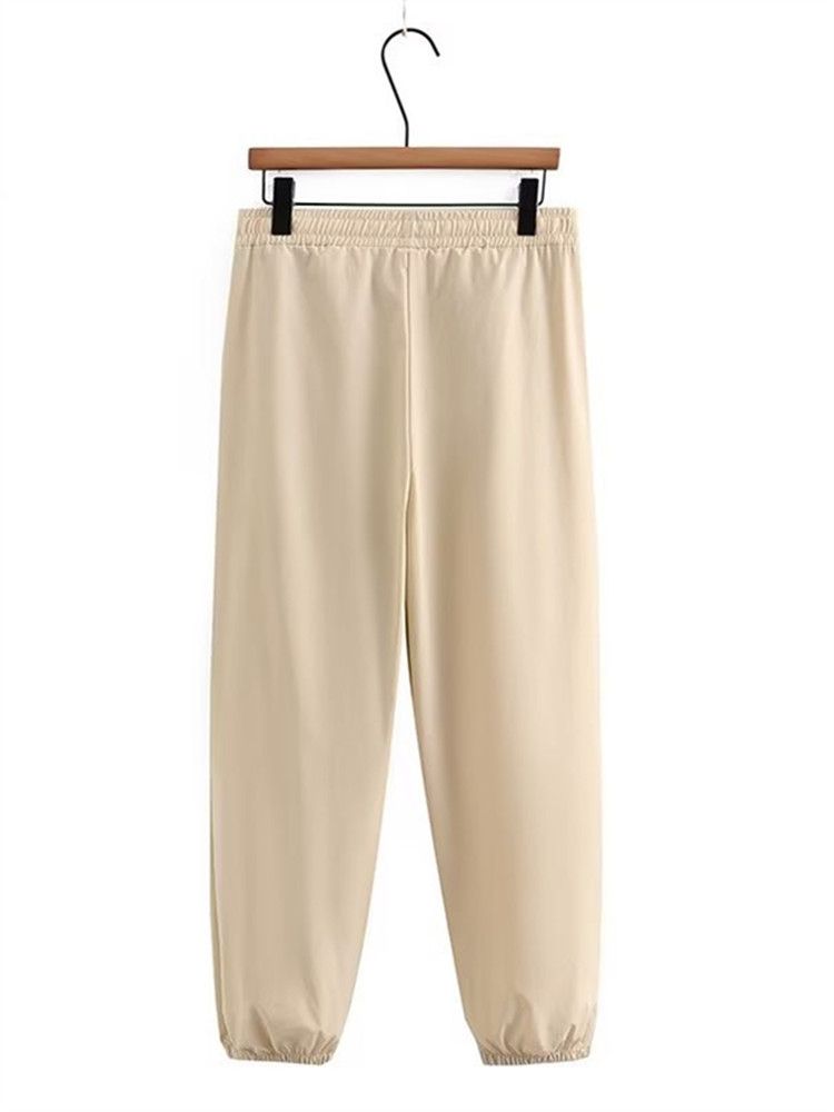(Beige)Plus Size Women's Clothing Elastic Waist Casual Trousers Non-Stretch Solid Colour Wide Leg Trousers For Spring/Autumn XL-4XL SAB