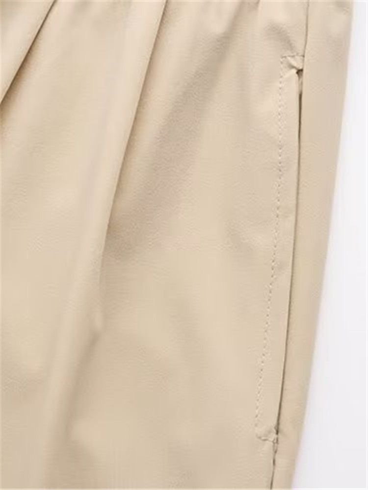 (Beige)Plus Size Women's Clothing Elastic Waist Casual Trousers Non-Stretch Solid Colour Wide Leg Trousers For Spring/Autumn XL-4XL SAB