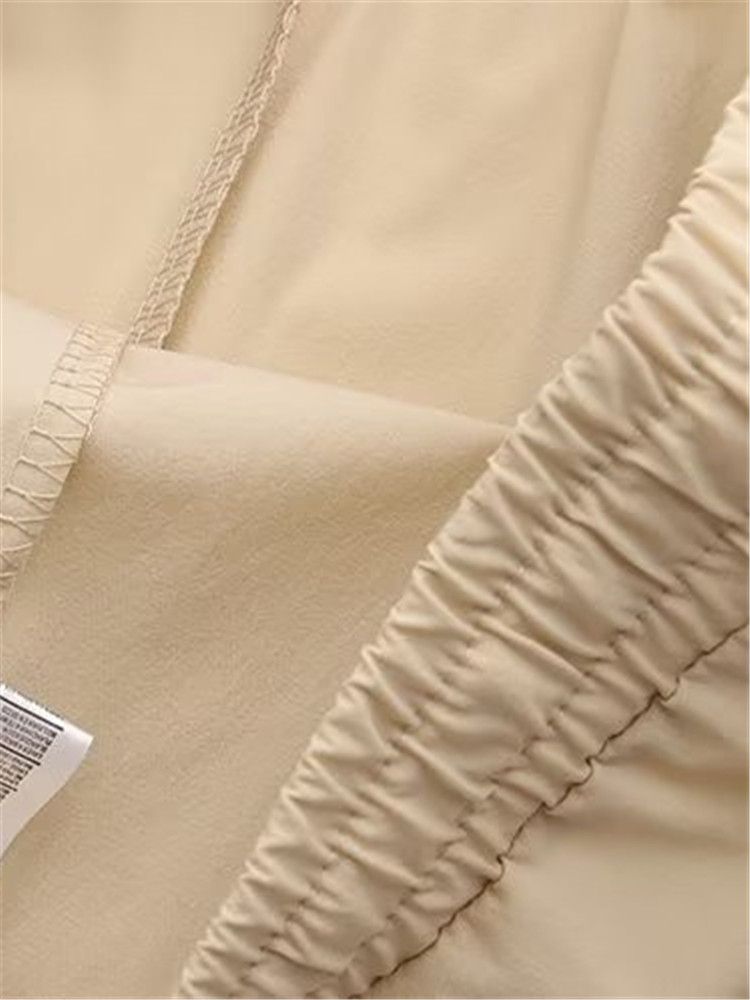 (Beige)Plus Size Women's Clothing Elastic Waist Casual Trousers Non-Stretch Solid Colour Wide Leg Trousers For Spring/Autumn XL-4XL SAB