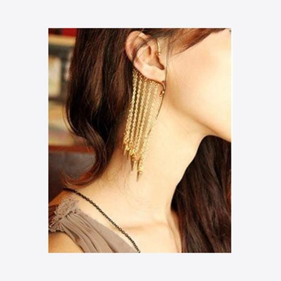 New Gothic Punk Spike Long Dangle Chain Tassel Hook Ear