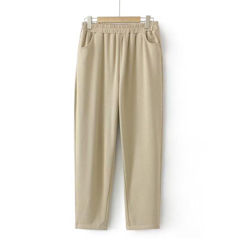 (Khaki)Plus Size Women's Trousers, Casual Trousers With Pockets On Both Sides Of The Waist Loose Wide-Leg Trousers Spring Trousers SAB