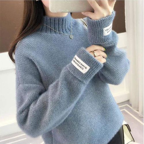 Knitted Warm Sweater Female For Autumn Winter 2019 Ladies Long Sleeve Women Turtleneck Tricot Pullover Blue Jumper(#White)